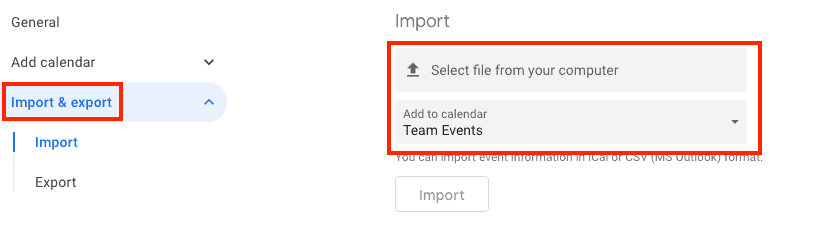 import excel calendar to google